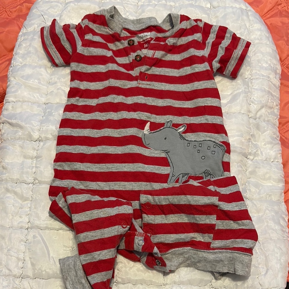 Carter's Red and Gray Striped Bodysuit with Hippo Appliqué